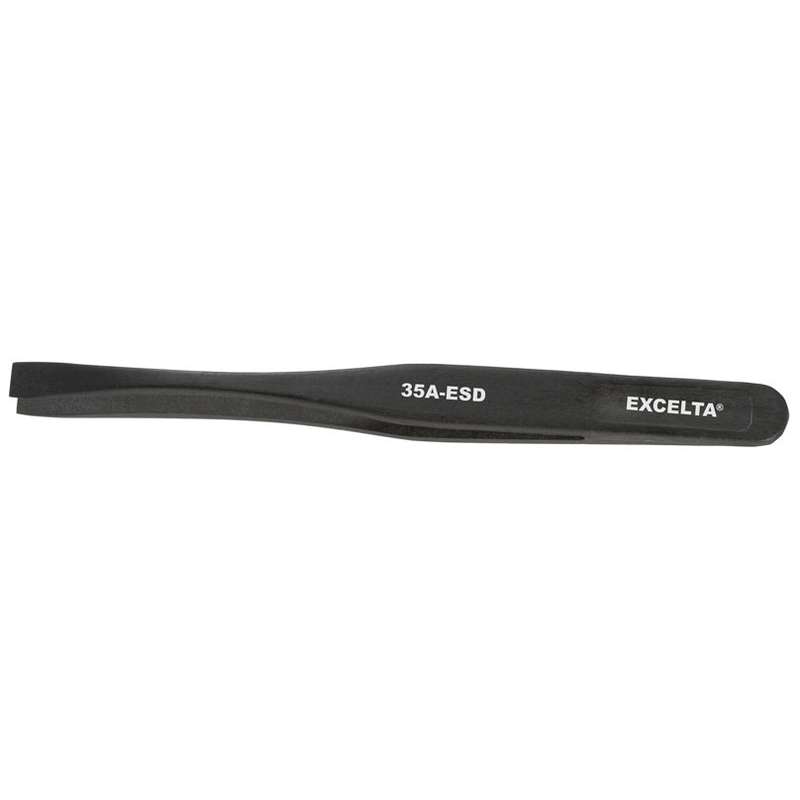 ESD-Safe Plastic Tweezers with 1/4" Wide Tips, Black, 2 Star, 4-1/2" Long